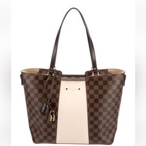 EUC Louis Vuitton Jersey Tote Creme/Brown Damier Top Zip Shoulder Bag